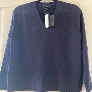 J. Crew Collection 100% Cashmere V-Neck Sweater Size Small NWT Navy Baseball